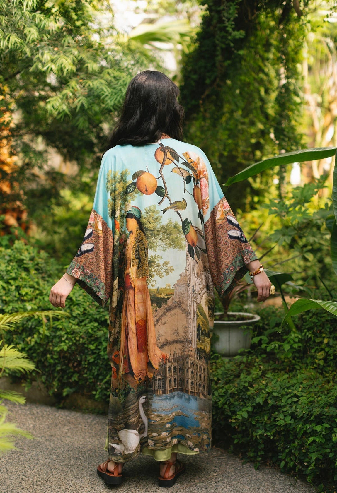 Market Of Stars - ‘Secret Garden’ Opera Duster Bamboo Kimono Duster Robe With Swan