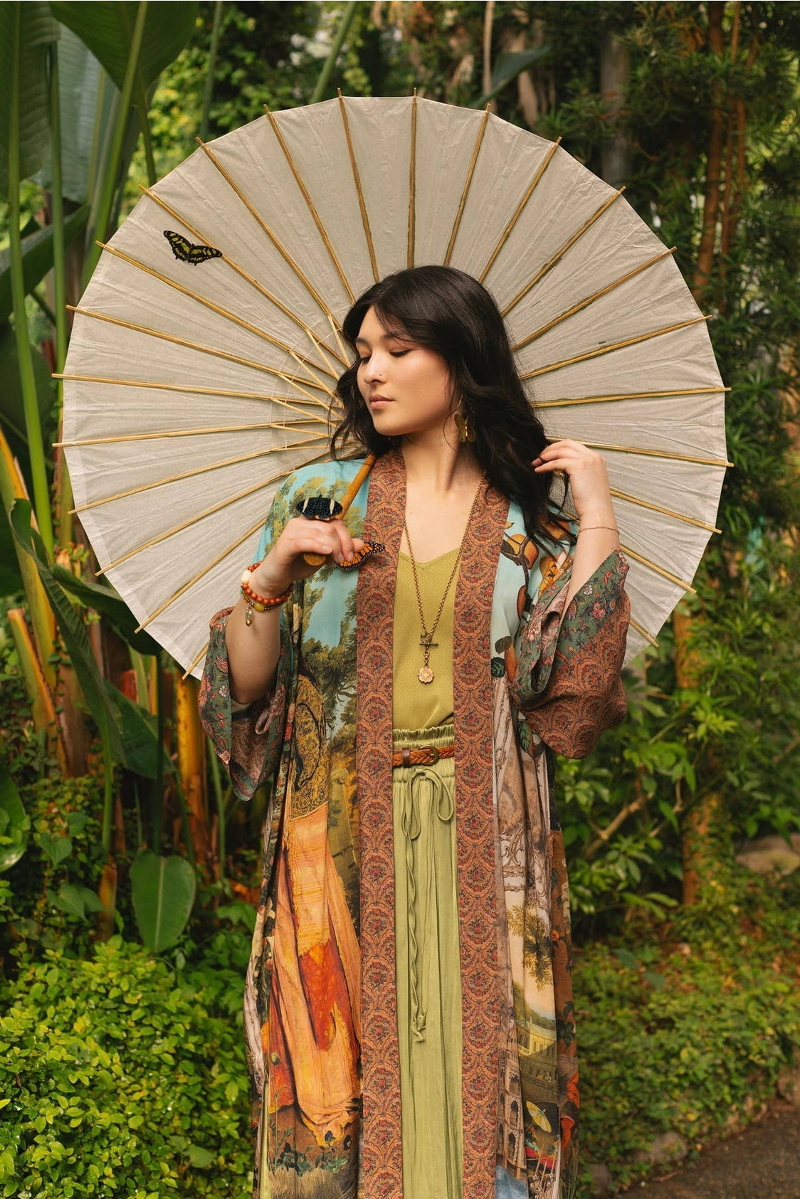 Market Of Stars - ‘Secret Garden’ Opera Duster Bamboo Kimono Duster Robe With Swan