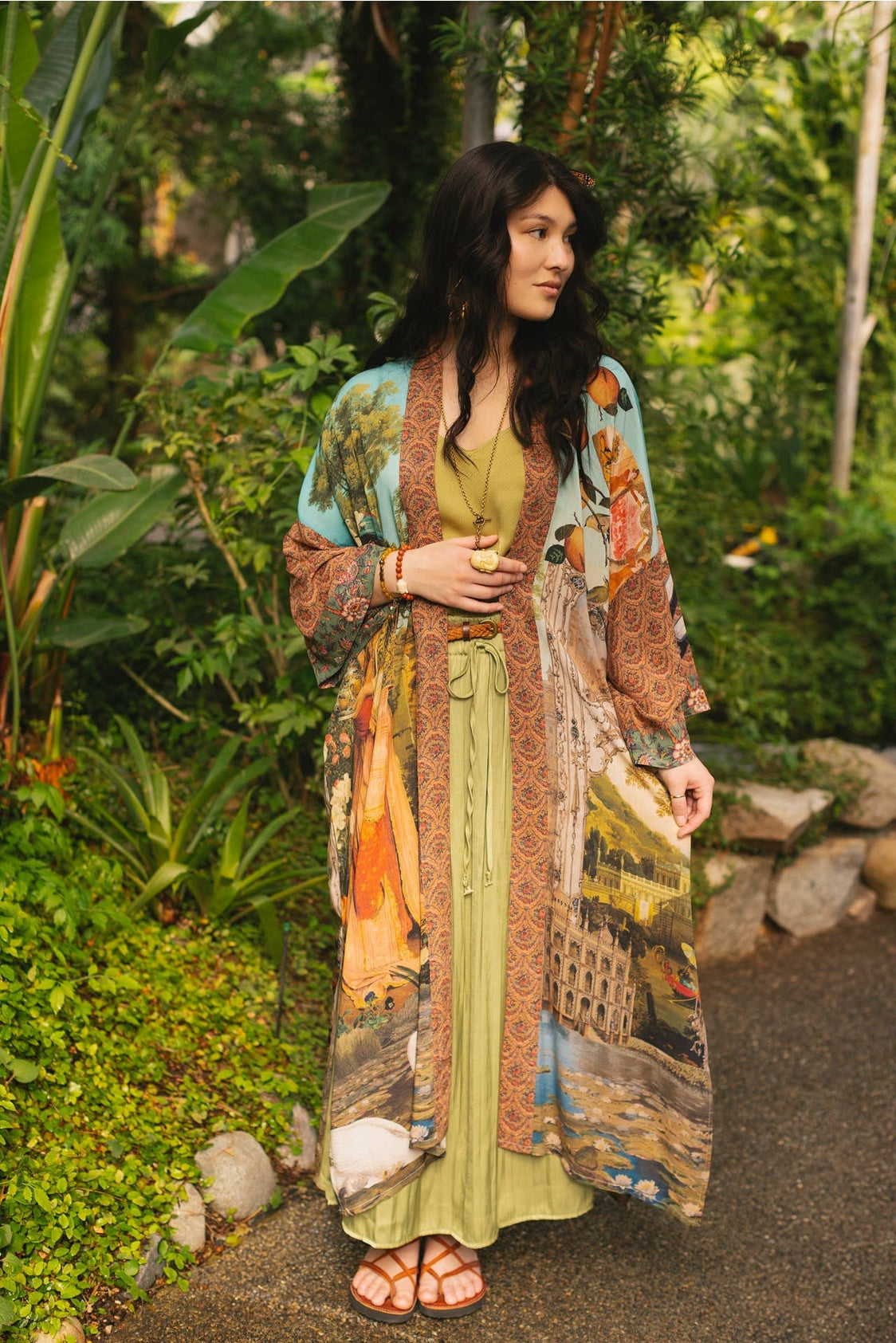 Market Of Stars - ‘Secret Garden’ Opera Duster Bamboo Kimono Duster Robe With Swan