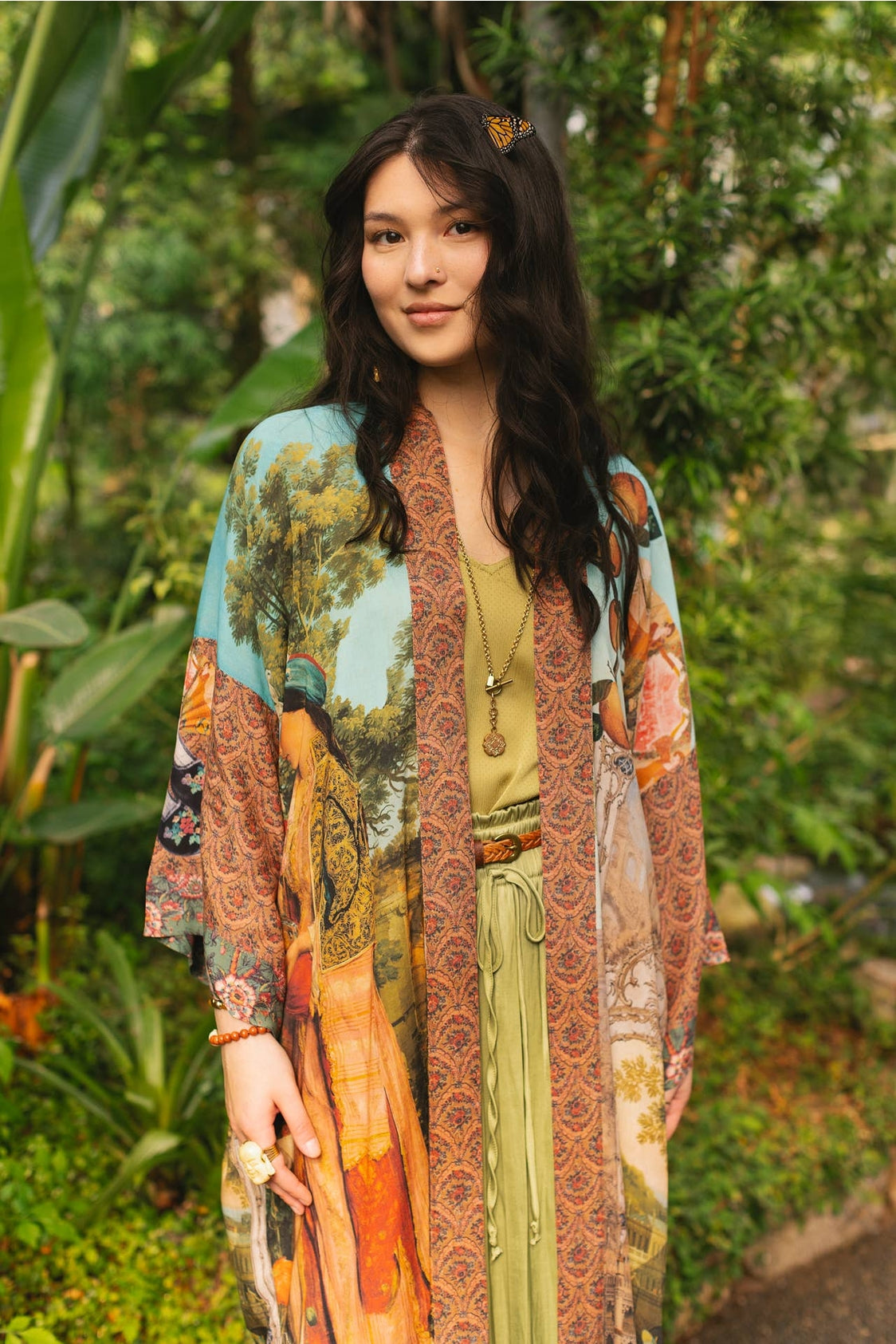 Market Of Stars - ‘Secret Garden’ Opera Duster Bamboo Kimono Duster Robe With Swan