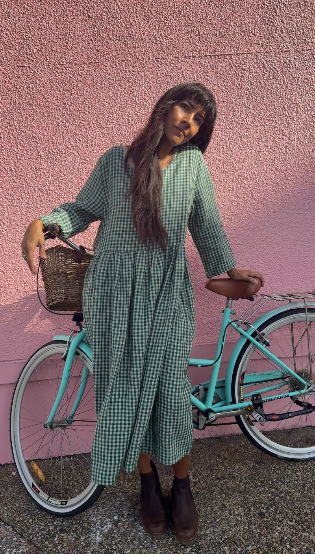 Montaigne - Gingham Linen Dress - Green