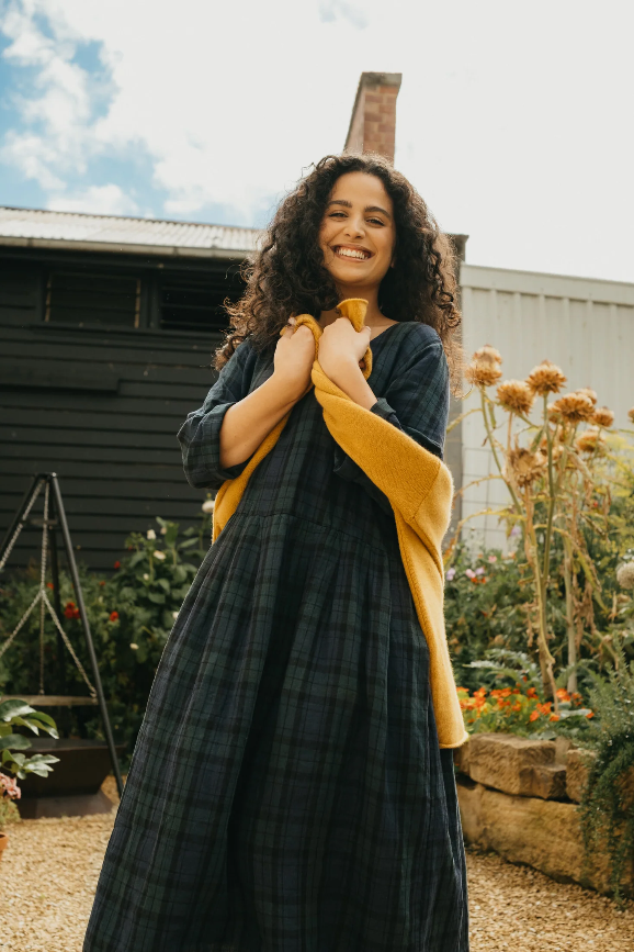Montaigne ‘Journee’ Heavy Weight French Linen Dress - Blue Tartan