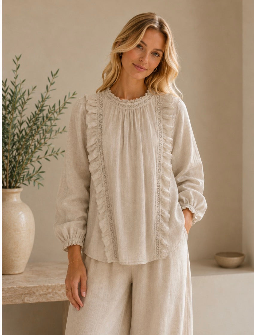Free Angel - Romantica – Lace Trim Linen Top
