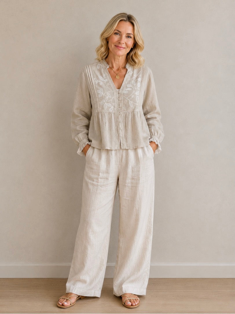 Free Angel - Rafaela – Embroidered Linen Top