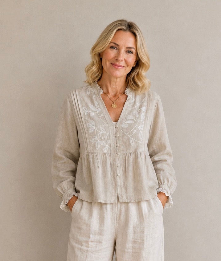 Free Angel - Rafaela – Embroidered Linen Top