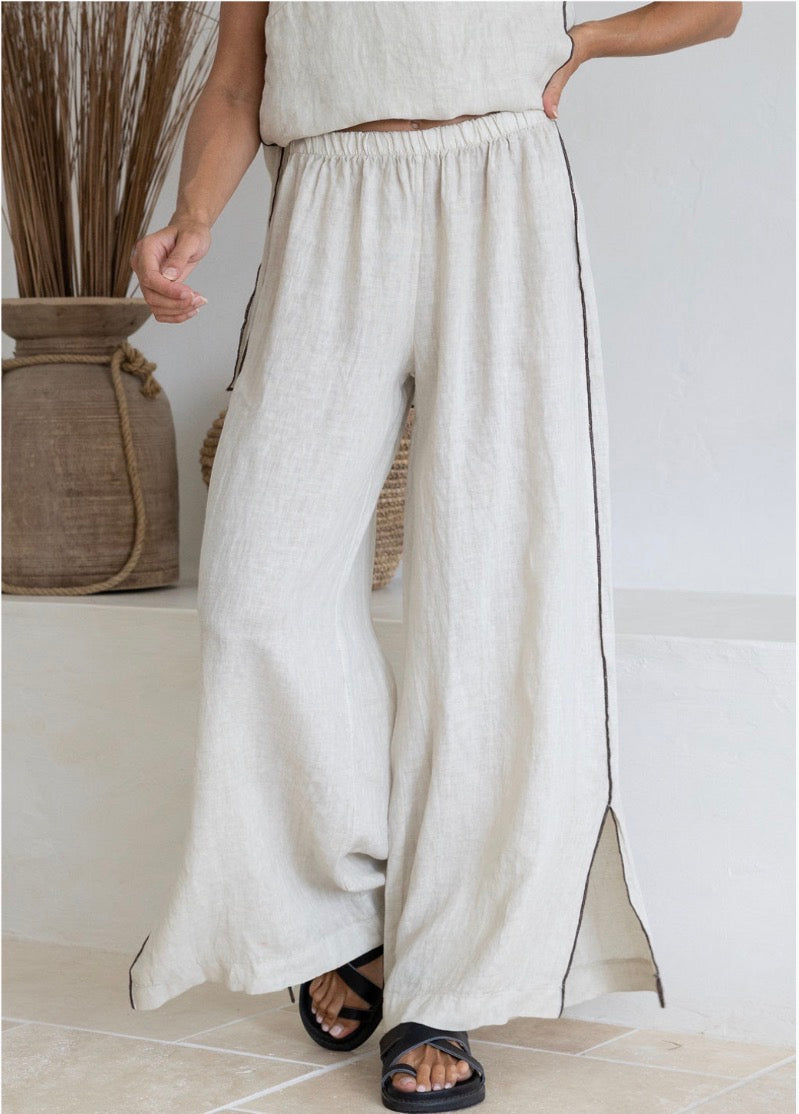 Free Angel - Ariosa – Italian Linen Pants - Sand with Mocha Trim