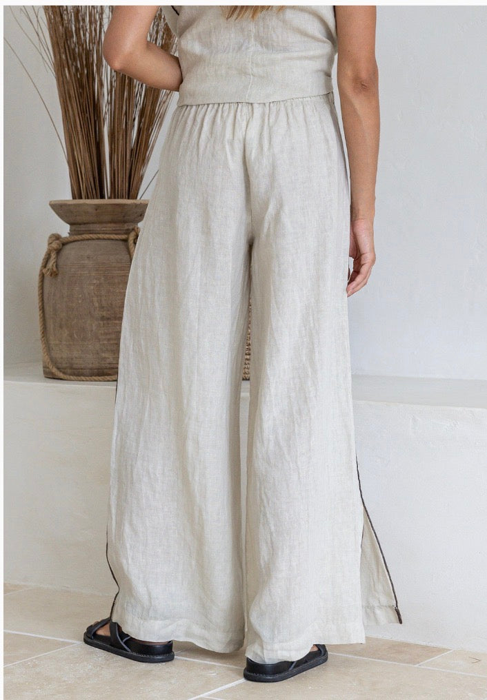 Free Angel - Ariosa – Italian Linen Pants - Sand with Mocha Trim