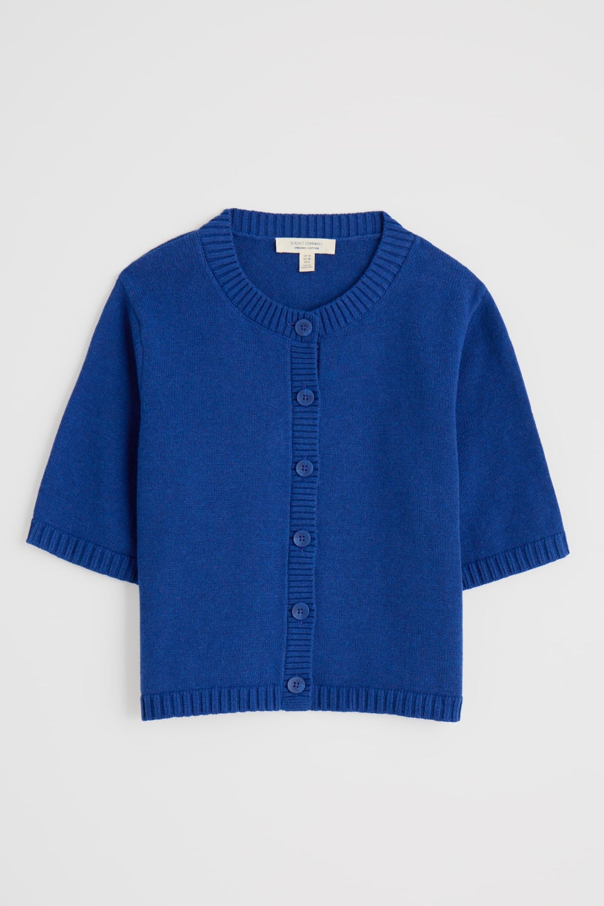 Seasalt Cornwall - 'Gillan Creek' Organic Cotton Short Sleeve Cardigan - Bright Marine