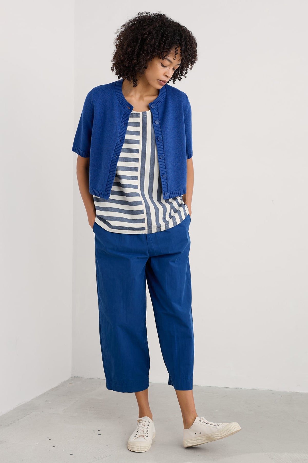 Seasalt Cornwall - 'Gillan Creek' Organic Cotton Short Sleeve Cardigan - Bright Marine