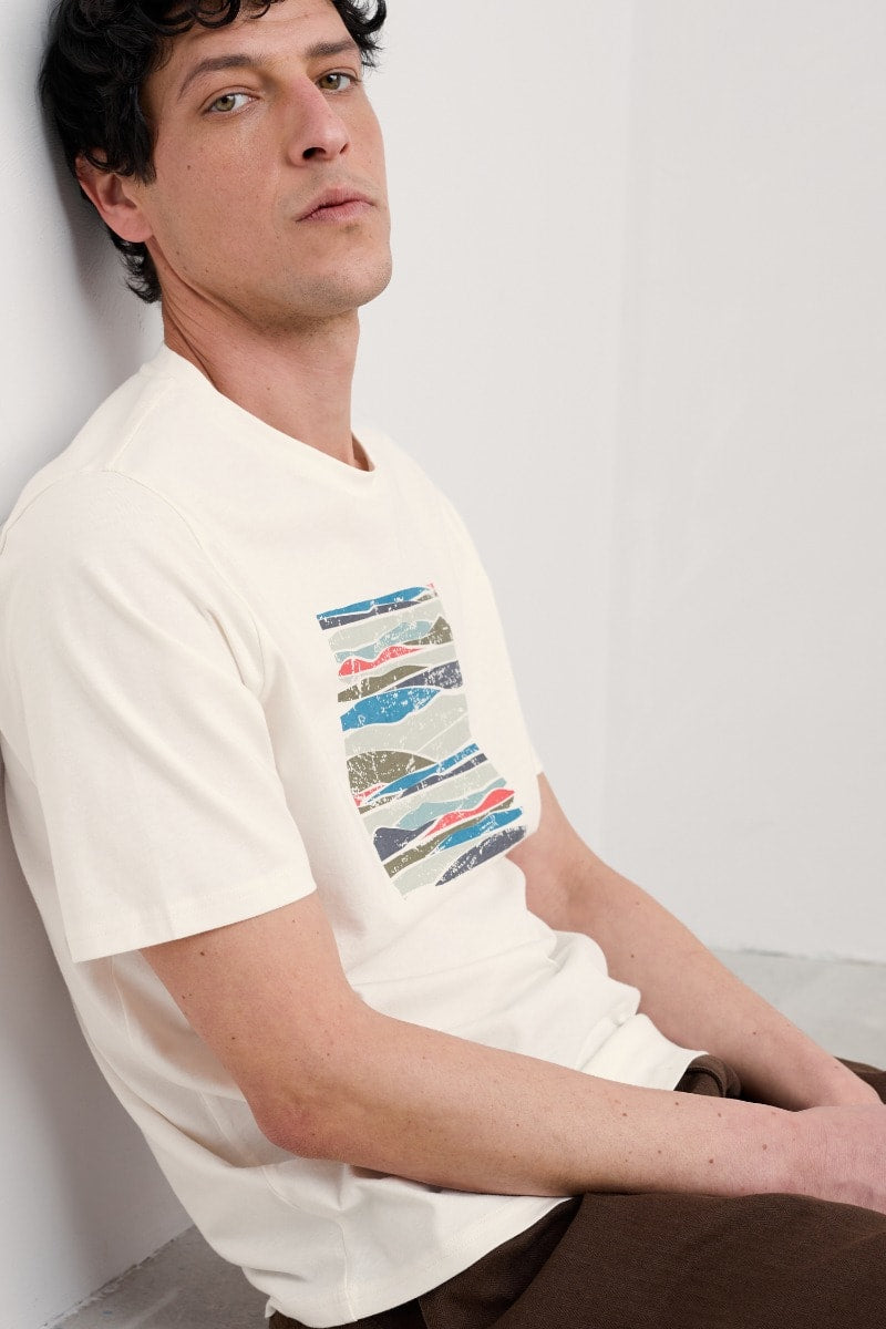 Seasalt Cornwall - Men's 'Midwatch' T-Shirt- Landscape View Chalk