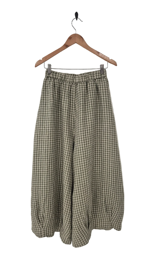 Montaigne - Eadie - Relaxed Fit Linen Pants - Gingham Check
