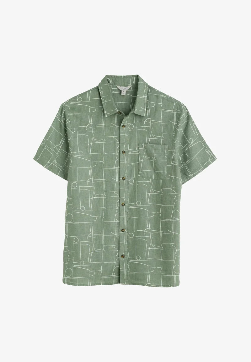 Seasalt Cornwall - Men's 'Blue Heron' Short Sleeve Shirt - Loose Lines Dark Pistachio