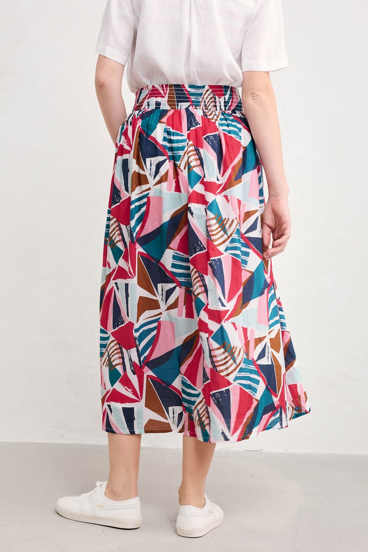 Seasalt Cornwall - ‘Mevagissey’ Midi Skirt in GOTS Certified Organic Cotton - Spinnaker Sails Chalk