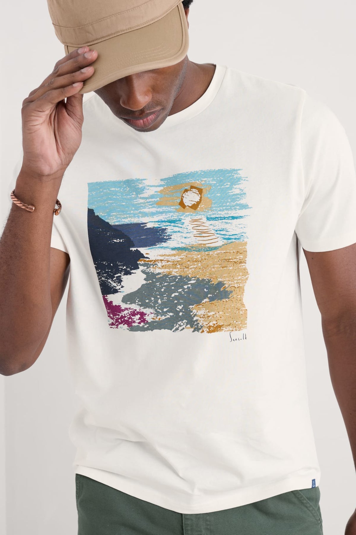 Seasalt Cornwall - Men's ‘Midwatch’ Organic Cotton T-Shirt - Spring Light Chalk