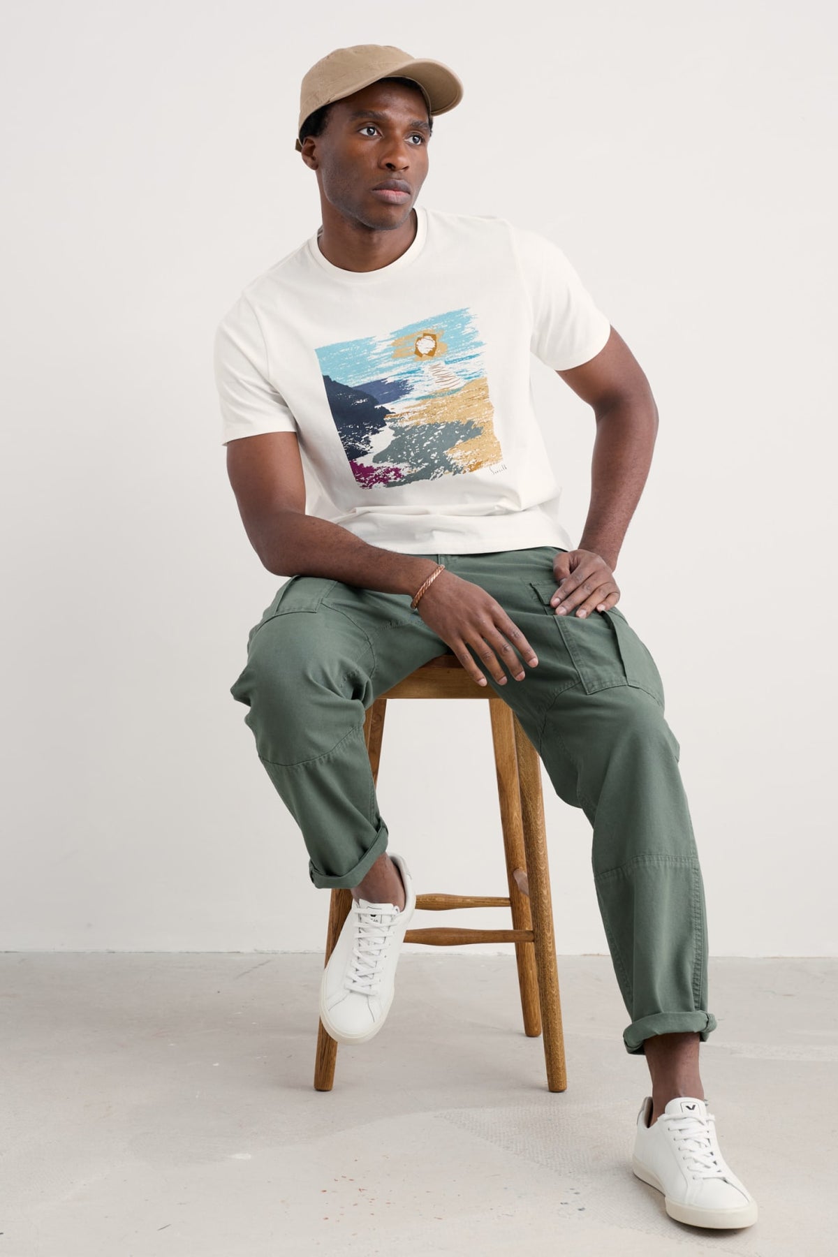 Seasalt Cornwall - Men's ‘Midwatch’ Organic Cotton T-Shirt - Spring Light Chalk