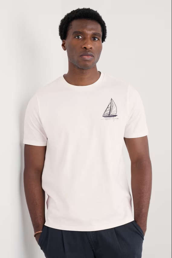Seasalt Cornwall - Men's ‘Loggerhead’ Organic Cotton T-Shirt - Sailboat Sketch Chalk