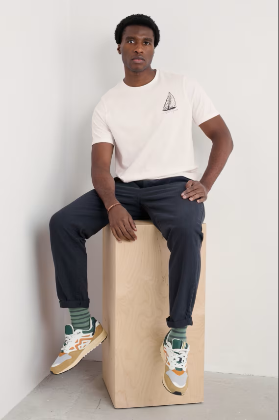 Seasalt Cornwall - Men's ‘Loggerhead’ Organic Cotton T-Shirt - Sailboat Sketch Chalk