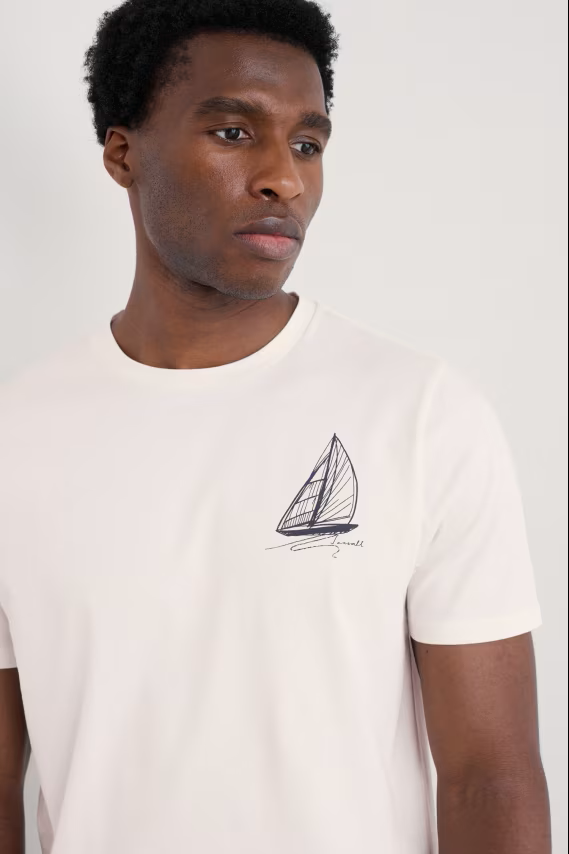 Seasalt Cornwall - Men's ‘Loggerhead’ Organic Cotton T-Shirt - Sailboat Sketch Chalk