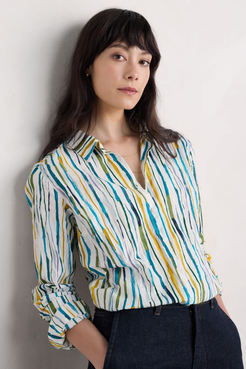 Seasalt Cornwall - ‘Larissa’ Shirt - Painterly Stripe Chalk