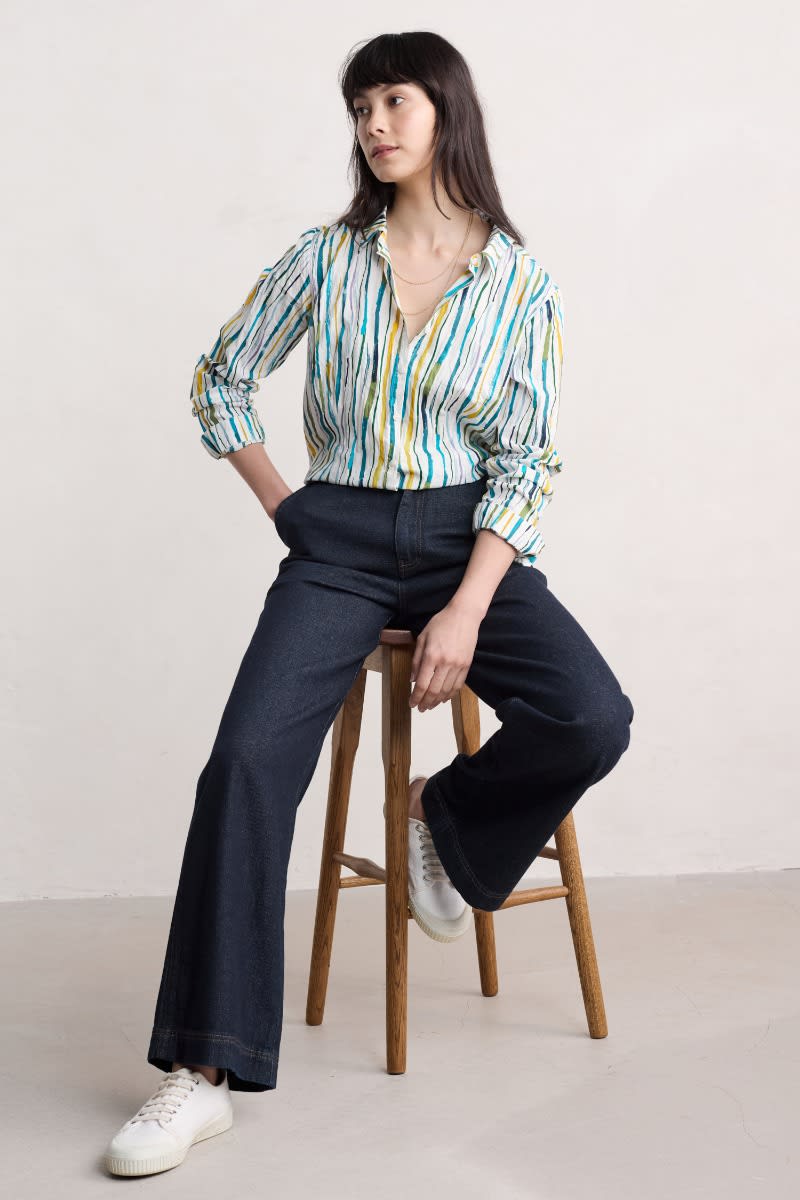 Seasalt Cornwall - ‘Larissa’ Shirt - Painterly Stripe Chalk