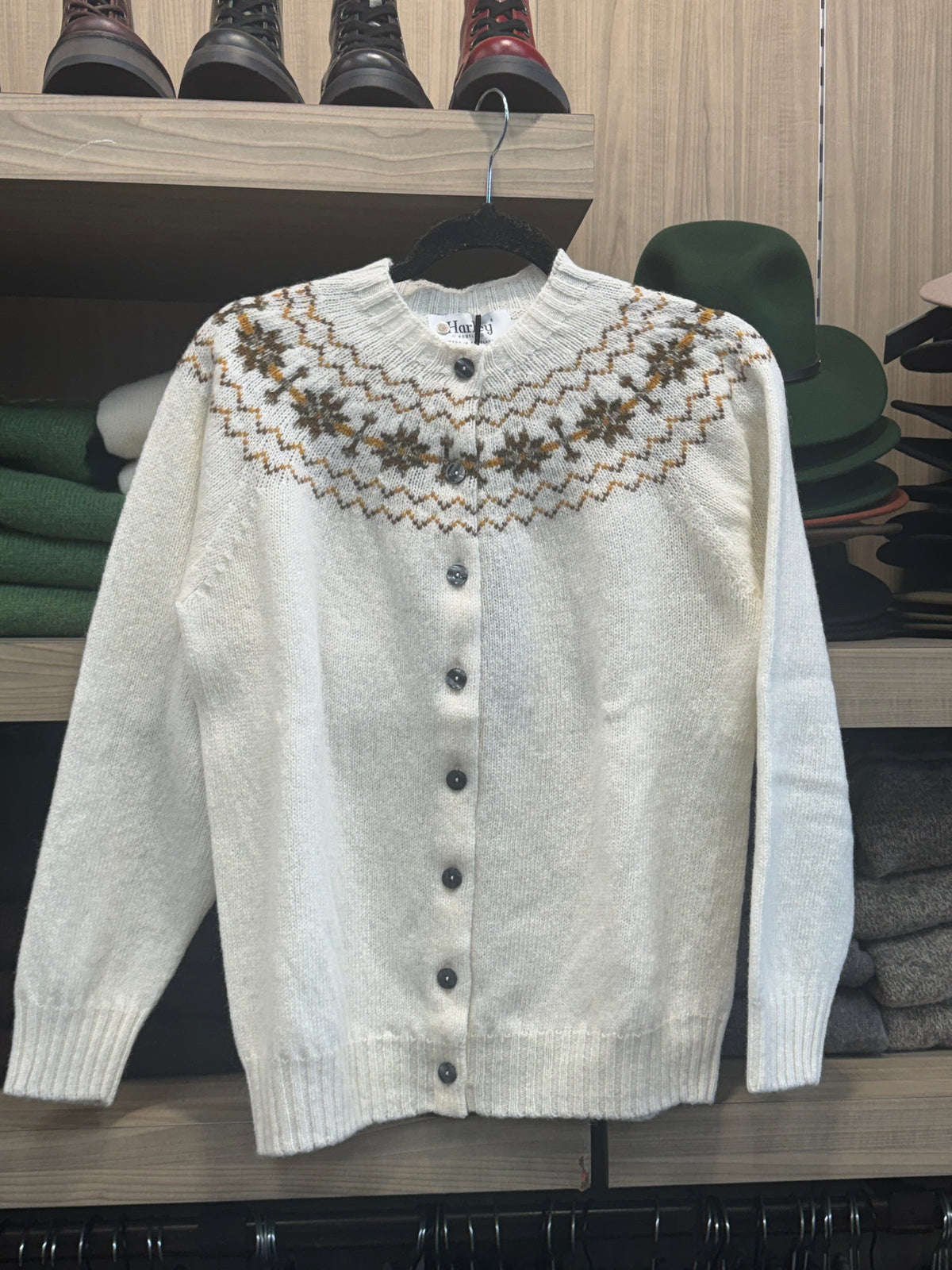 Harley Of Scotland - Fairisle Longer Style Cardigan - Snow White