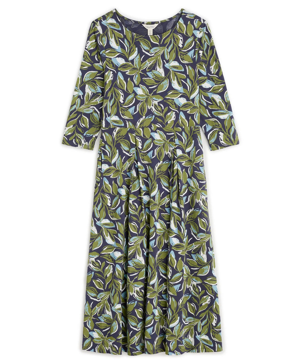 Seasalt Cornwall - ‘Wild Bouquet’ Jersey Midi Dress - Tonal Leaves Maritime