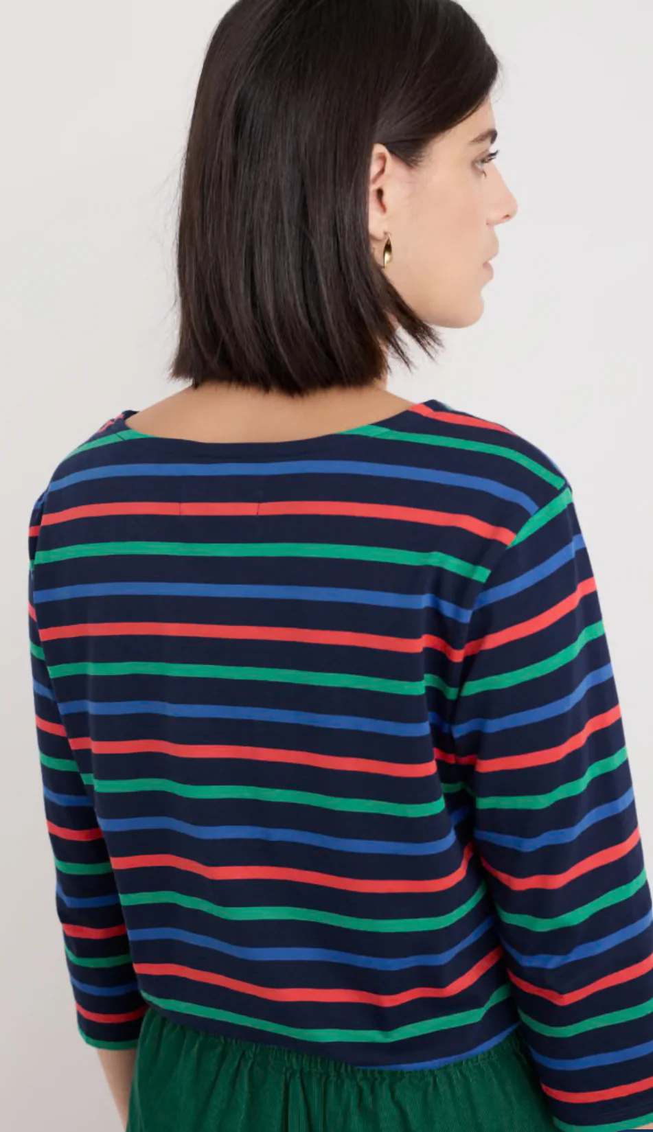 Seasalt Cornwall - ‘Sailor’ 3/4 Sleeve Top in GOTS-Certified Organic Cotton Jersey - Tri Breton Maritime Glade