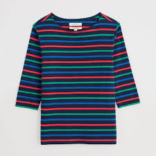 Seasalt Cornwall - ‘Sailor’ 3/4 Sleeve Top in GOTS-Certified Organic Cotton Jersey - Tri Breton Maritime Glade