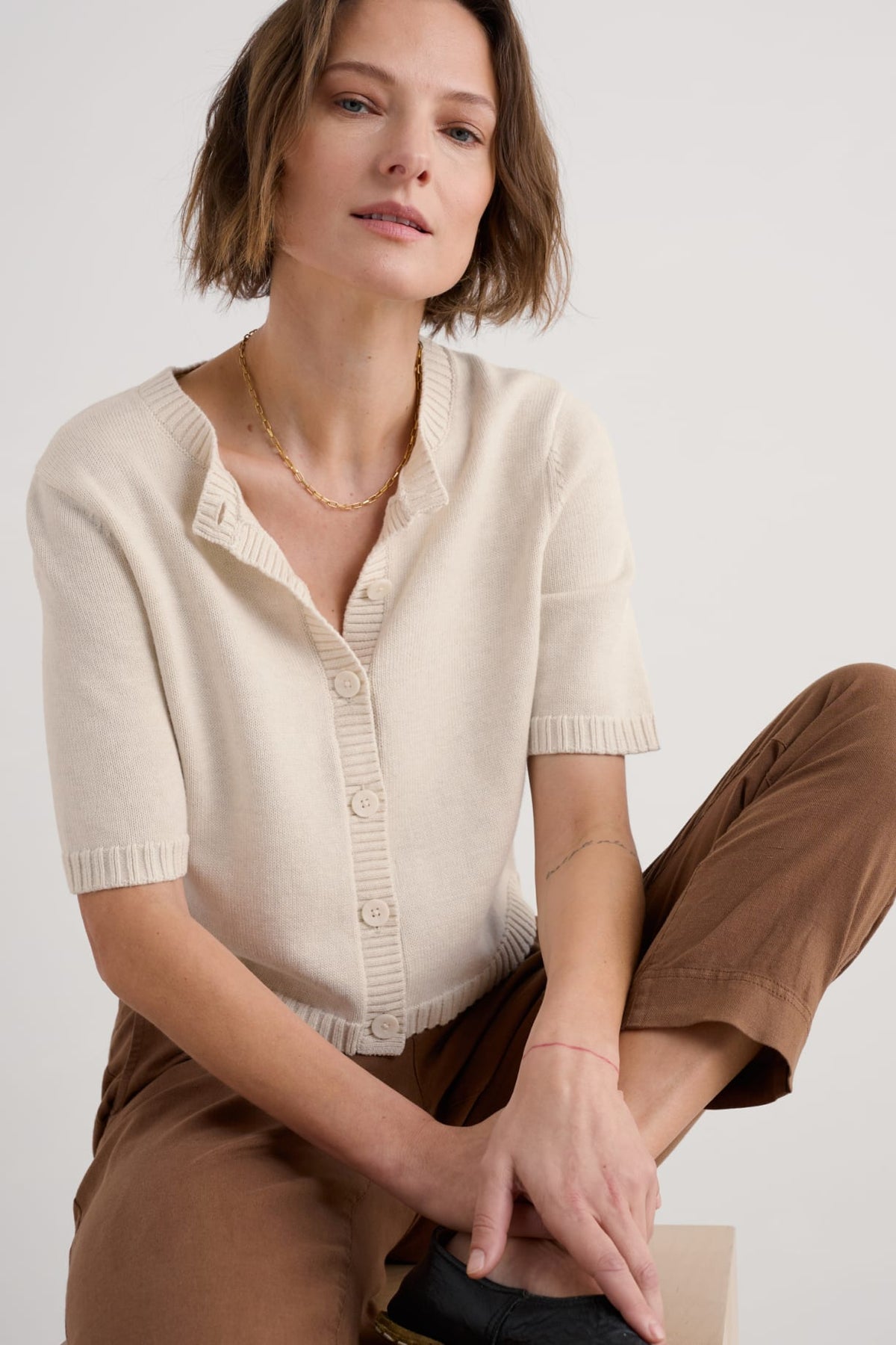 Seasalt Cornwall - ‘Gillan Creek’ Organic Cotton Short - Sleeve Cardigan - Calk - LAST ONE - Size 10