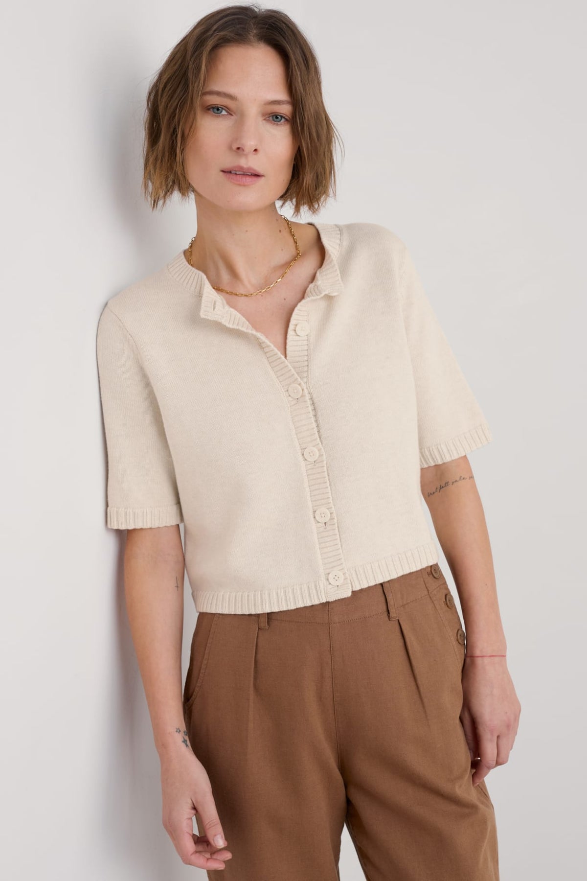 Seasalt Cornwall - ‘Gillan Creek’ Organic Cotton Short - Sleeve Cardigan - Calk - LAST ONE - Size 10
