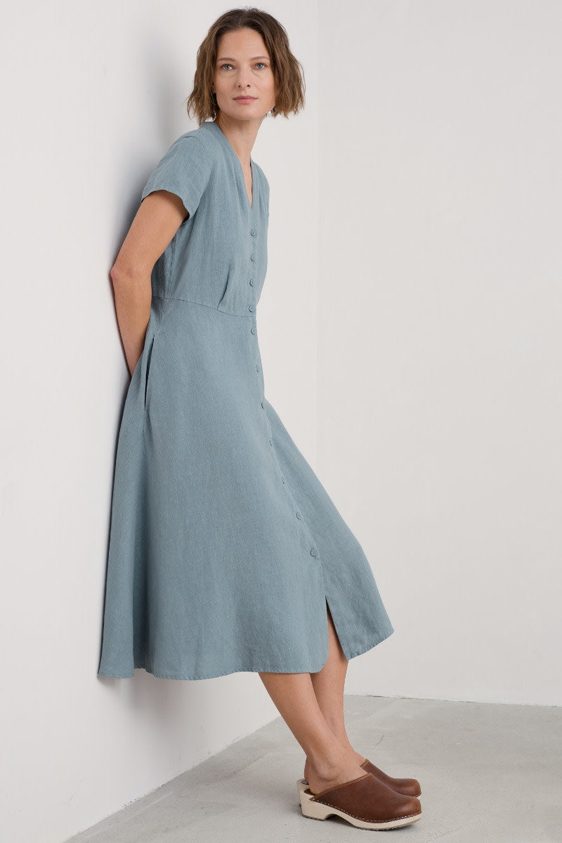 Seasalt Cornwall - ‘Carved Wood’ Midi Dress - Hail