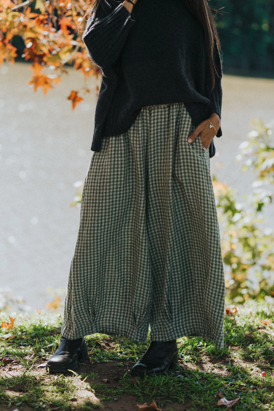 Montaigne - Eadie - Relaxed Fit Linen Pants - Gingham Check