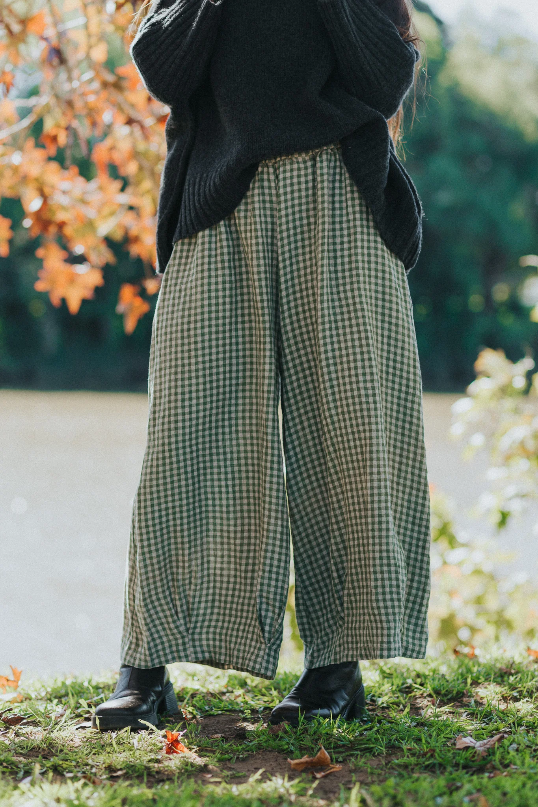 Montaigne - Eadie - Relaxed Fit Linen Pants - Gingham Check