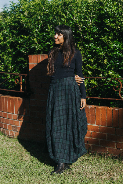 Montaigne - Lavigne - Asymmetrical Linen Skirt - Blue Tartan