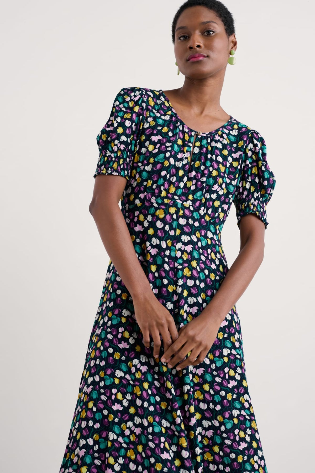Seasalt Cornwall - ‘Marsh Violet’ Short Sleeve Empire Line Dress - Spring Tulips Maritime