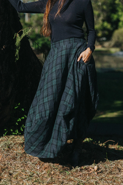 Montaigne - Lavigne - Asymmetrical Linen Skirt - Blue Tartan