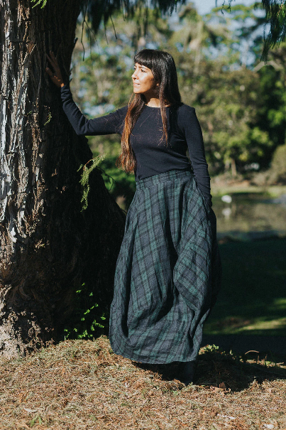 Montaigne - Lavigne - Asymmetrical Linen Skirt - Blue Tartan