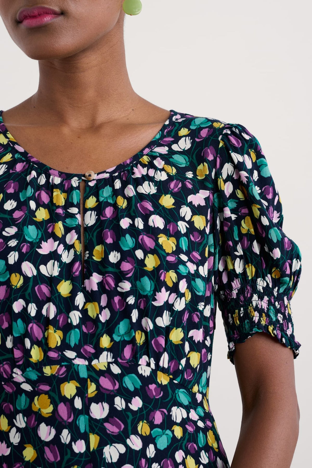 Seasalt Cornwall - ‘Marsh Violet’ Short Sleeve Empire Line Dress - Spring Tulips Maritime
