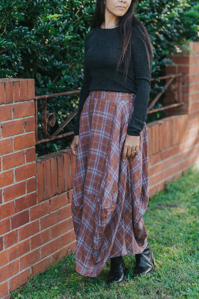 Montaigne - Lavigne - Asymmetrical Linen Skirt - Plaid