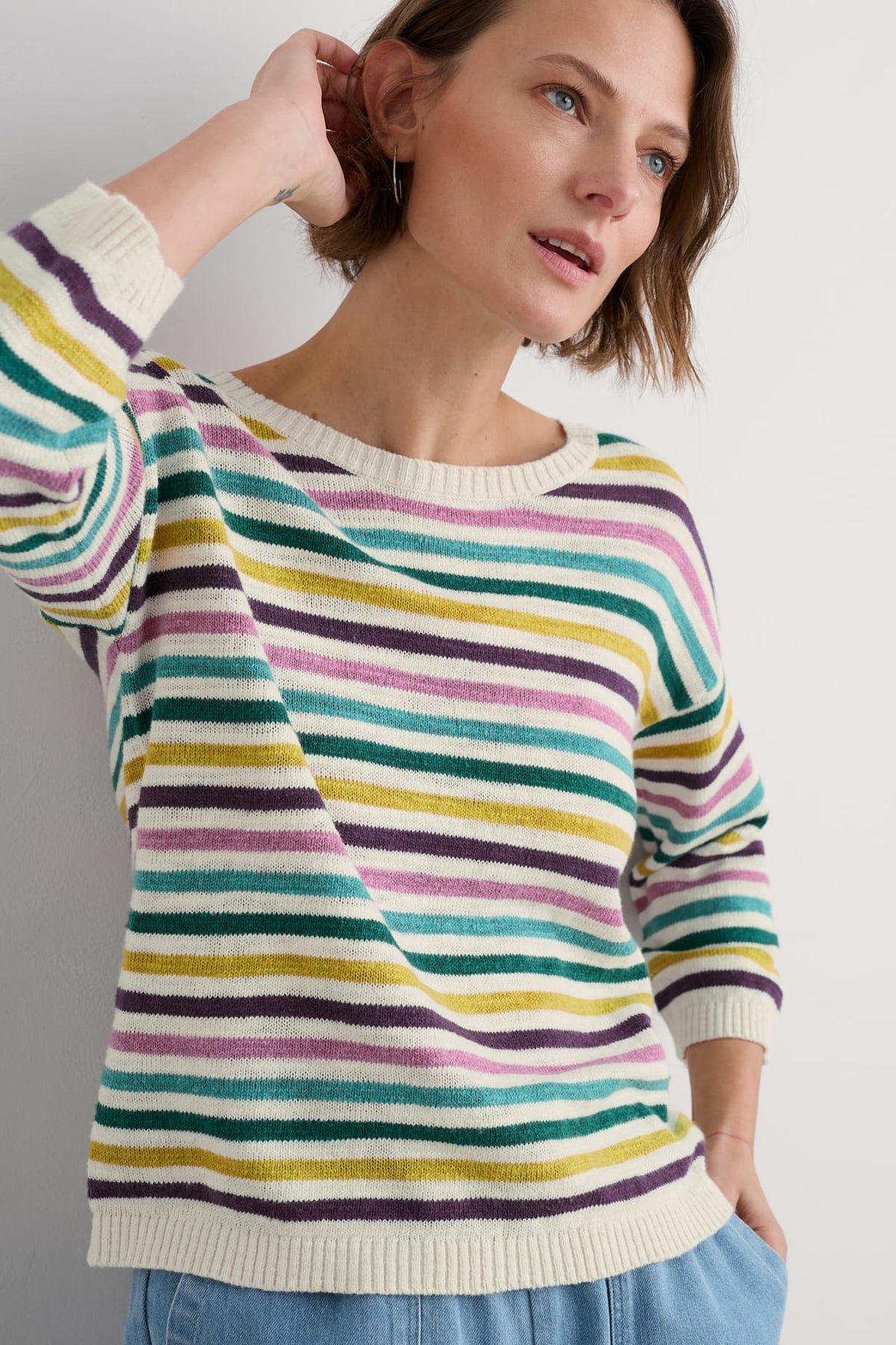 Seasalt Cornwall - ‘Knavock’ Striped Jumper - Mini Cornish Orchid Multi