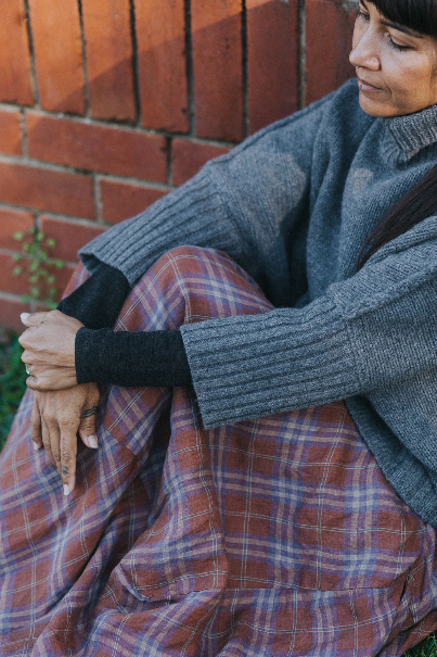 Montaigne - Lavigne - Asymmetrical Linen Skirt - Plaid