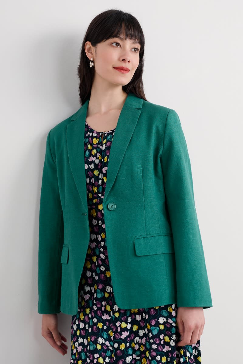 Seasalt Cornwall - ‘Erica’ Linen Blend Blazer - Pine Shoots