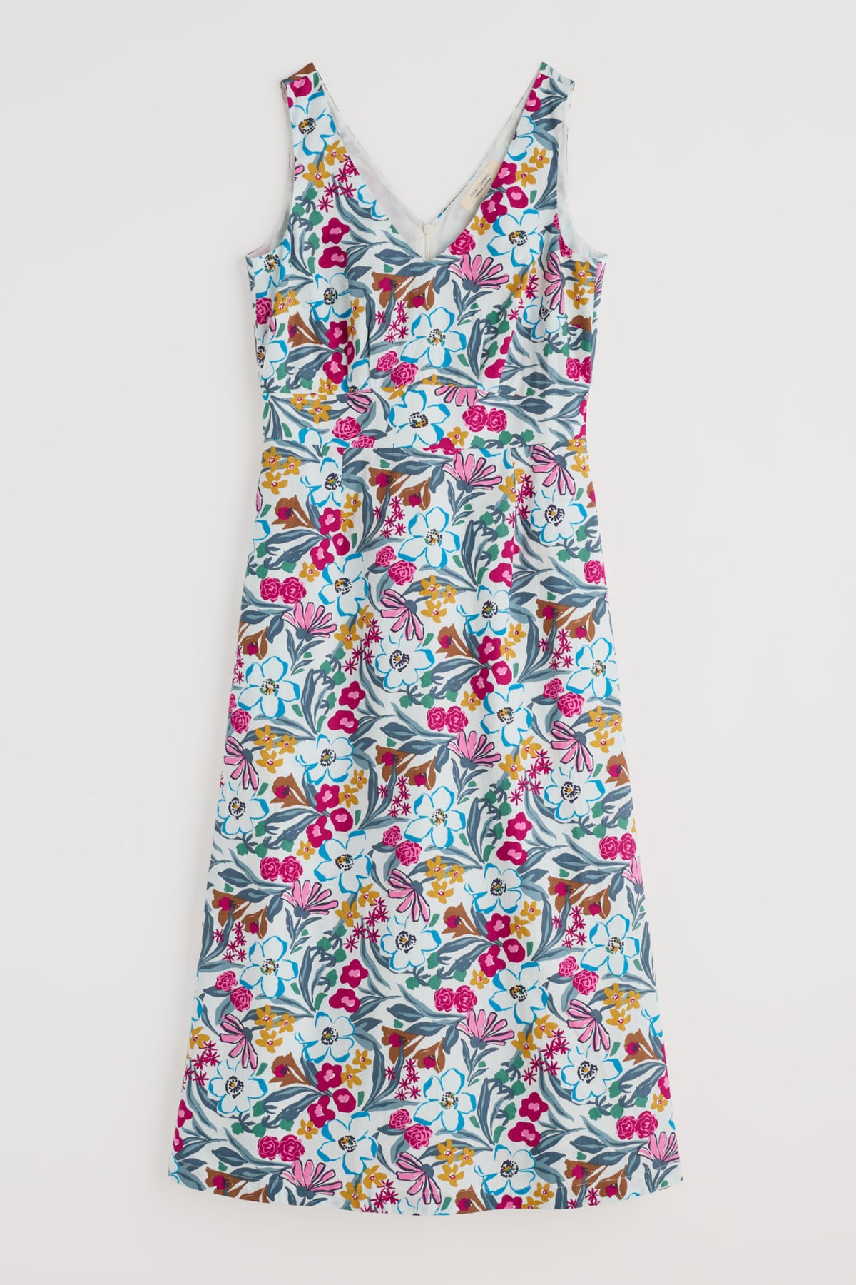 Seasalt Cornwall - ‘Sky Beyond’ Sleeveless V-Neck Dress - Garden Flowers Chalk