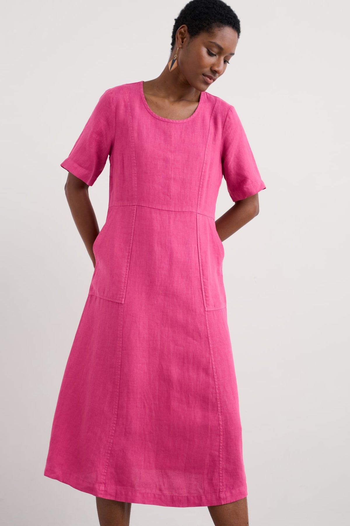 Seasalt Cornwall - ‘Grass Wave’ Linen Midi Dress - Tulip