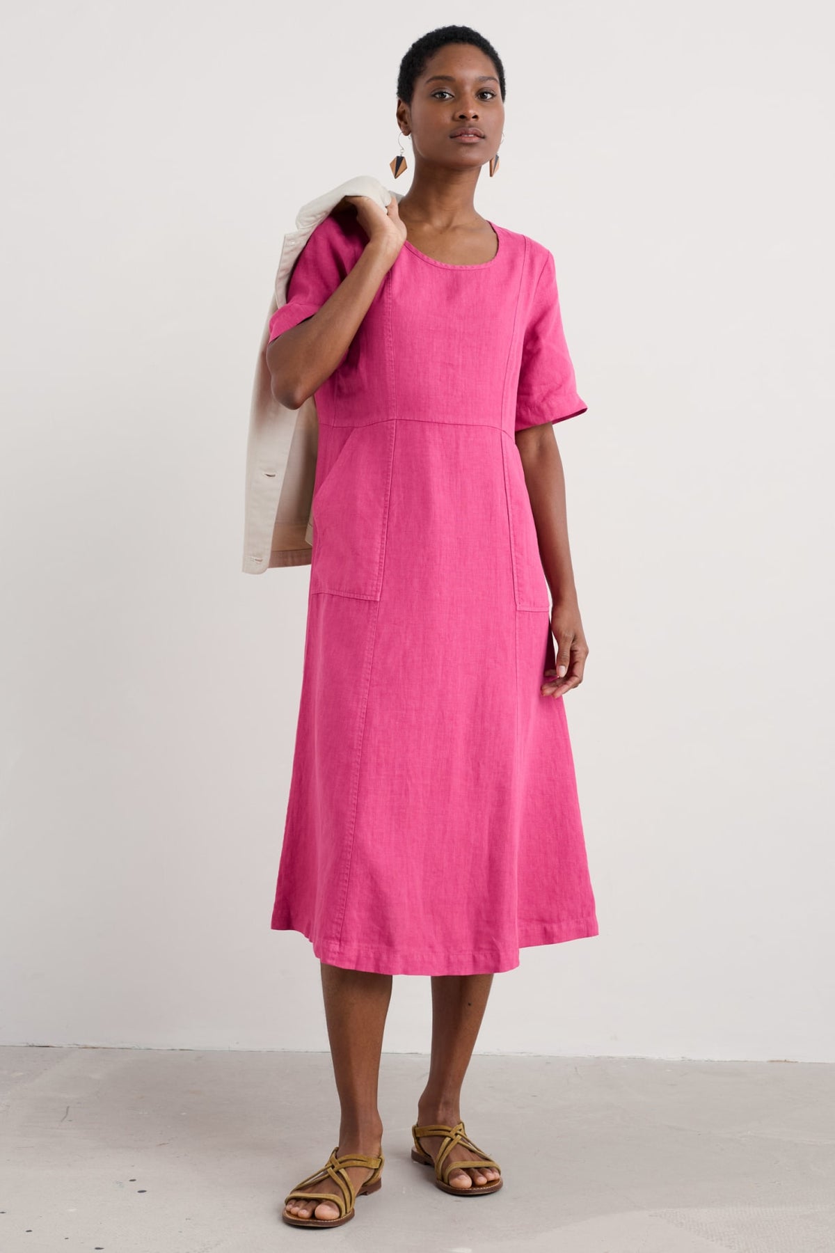 Seasalt Cornwall - ‘Grass Wave’ Linen Midi Dress - Tulip