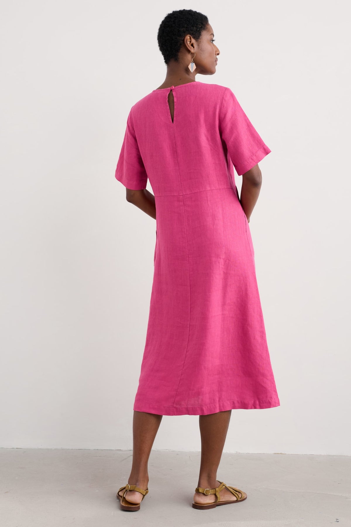 Seasalt Cornwall - ‘Grass Wave’ Linen Midi Dress - Tulip