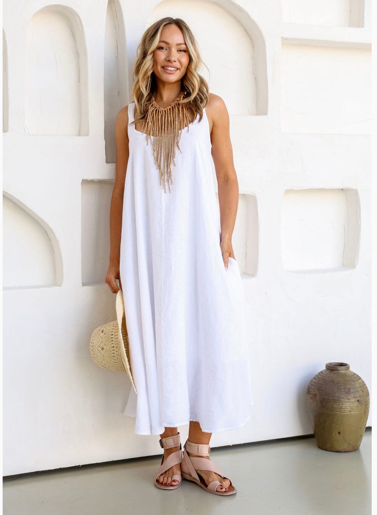 Free Angel - Sole  – Relaxed Linen Midi Dress With Pockets