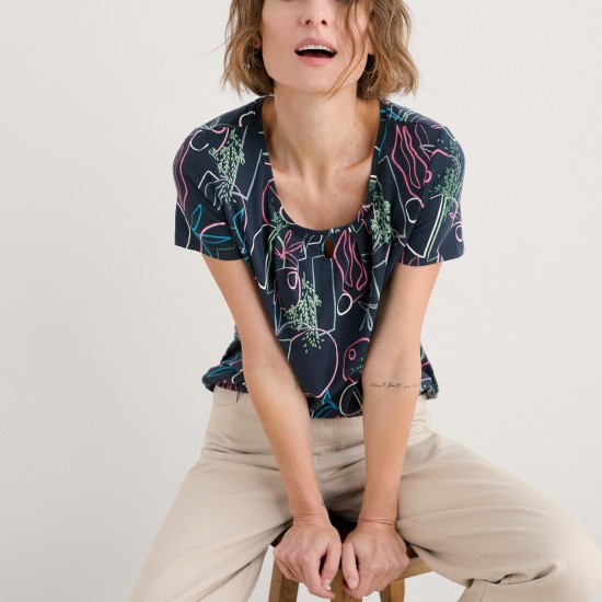 Seasalt Cornwall - ‘Appletree’ Keyhole Detail T-Shirt - Garden Lines Maritime