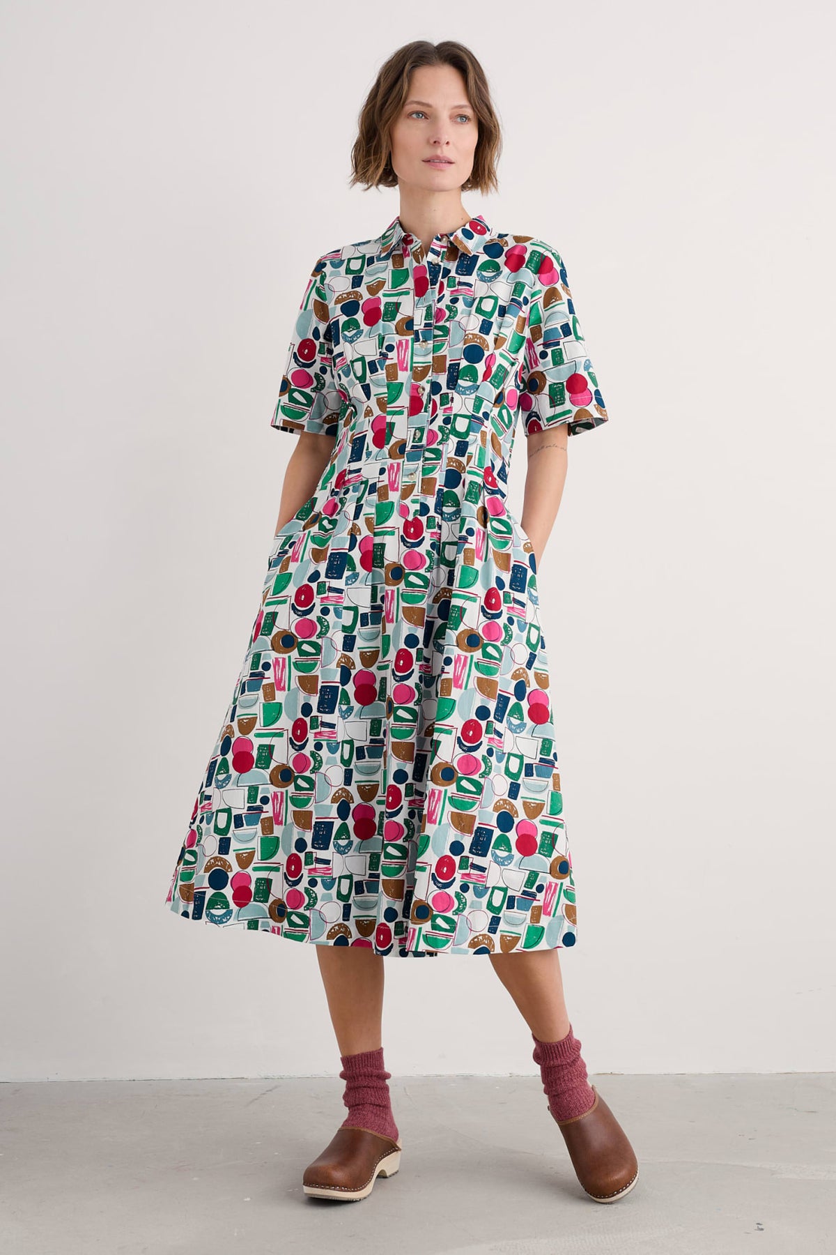Seasalt Cornwall - ‘Wild Liquorice’ Shirt Dress in GOTS-Certified Organic Cotton - Studio Shapes Chalk