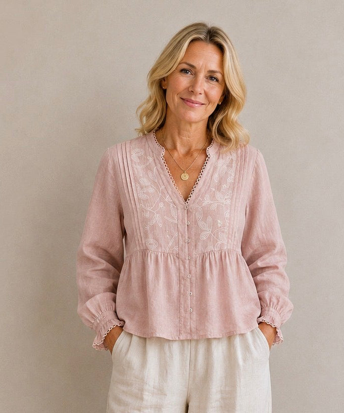 Free Angel - Rafaela – Embroidered Linen Top